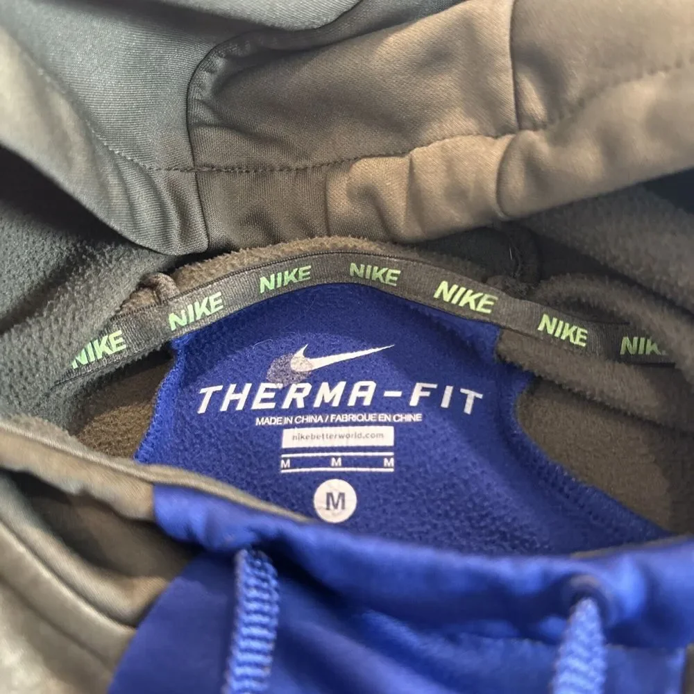 Nike Therma-Fit MEDIUM BLUE/OLIVE GREEN Hoodie‎ Jacket Mens Logo EXCELLENT